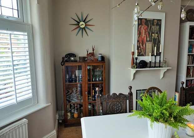 vintage dining room shutters midcentury eclectic bohemian home